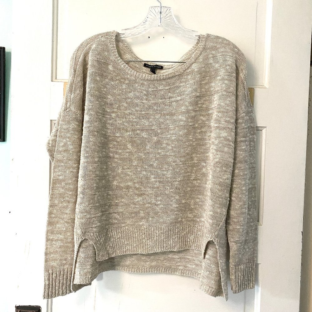 Eileen Fisher Boxy Cropped Linen Sweater Gray Textured Coastal Grandmother L